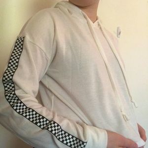 crop top sweater with checkered sleeves